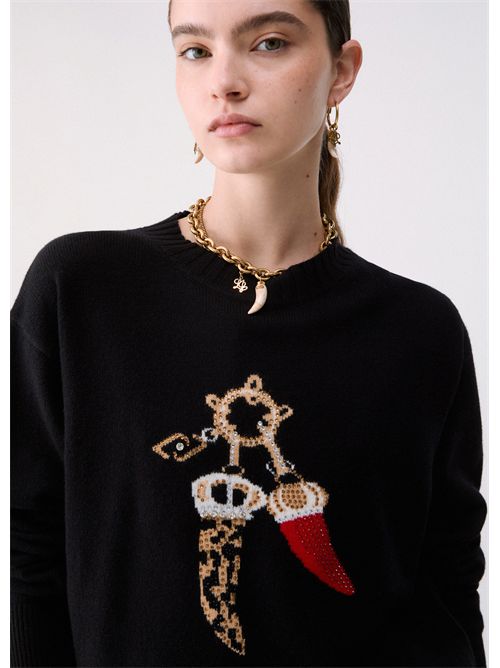 Maglia jacquard in lana con charm LIU JO | WF6457MS009/L9457